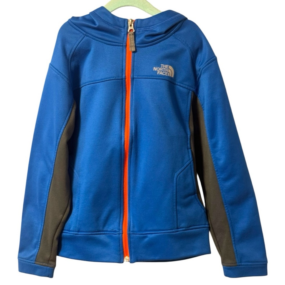 The North Face Boys Zip Up Fleece Hoodie Thin Jacket XS Size 6 Blue Black Orange